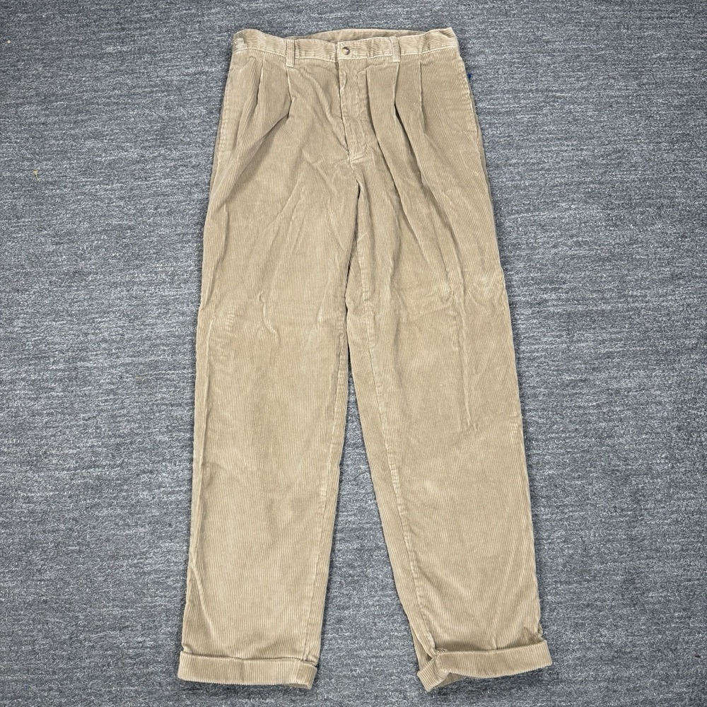 Vintage Croft and Barrow Corduroy Pants Men 34X32 (32X32) Beige Wide Whale Cuff
